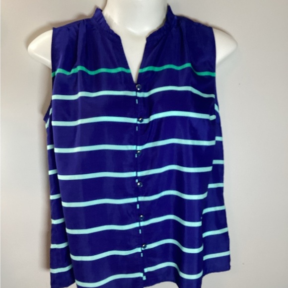 Tommy Hilfiger Navy and Teal Striped Blouse, Size XL - Picture 2 of 6